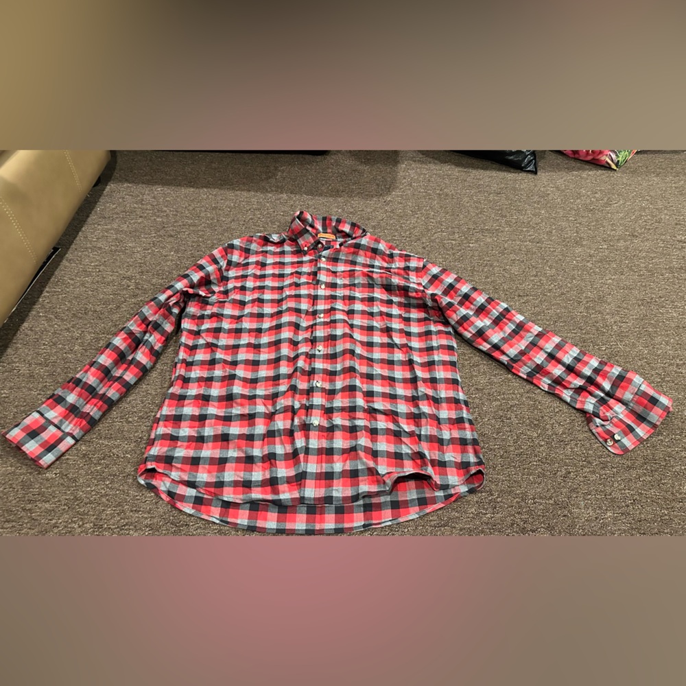 EUC St John's Bay Comfort stretch Easy Care Men's XL Red Plaid Shirt